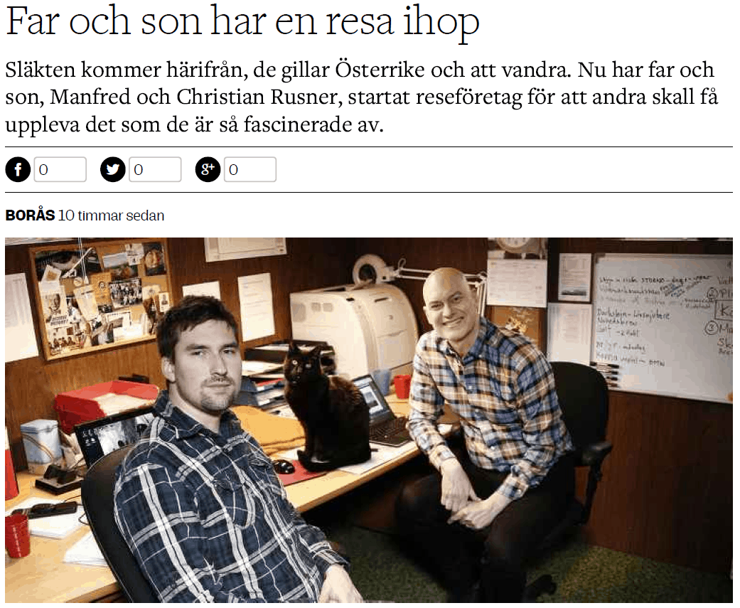 Om Austria Travel artikel i Borås Tidning 2018-02-15