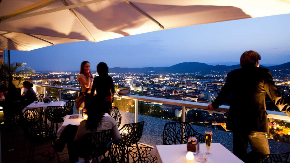 Bar Schlossberg vy på Graz Steiermark Semster i Österrike