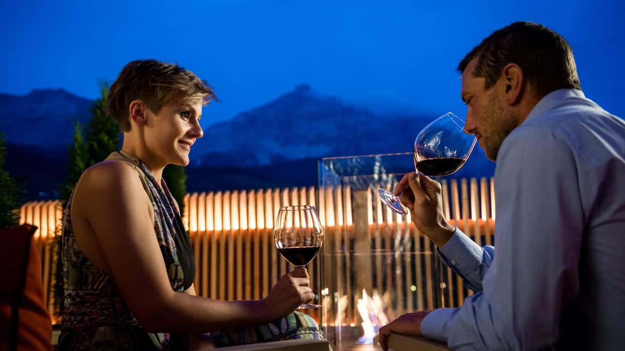 Terrass med utsikt i La Majun Alta Badia